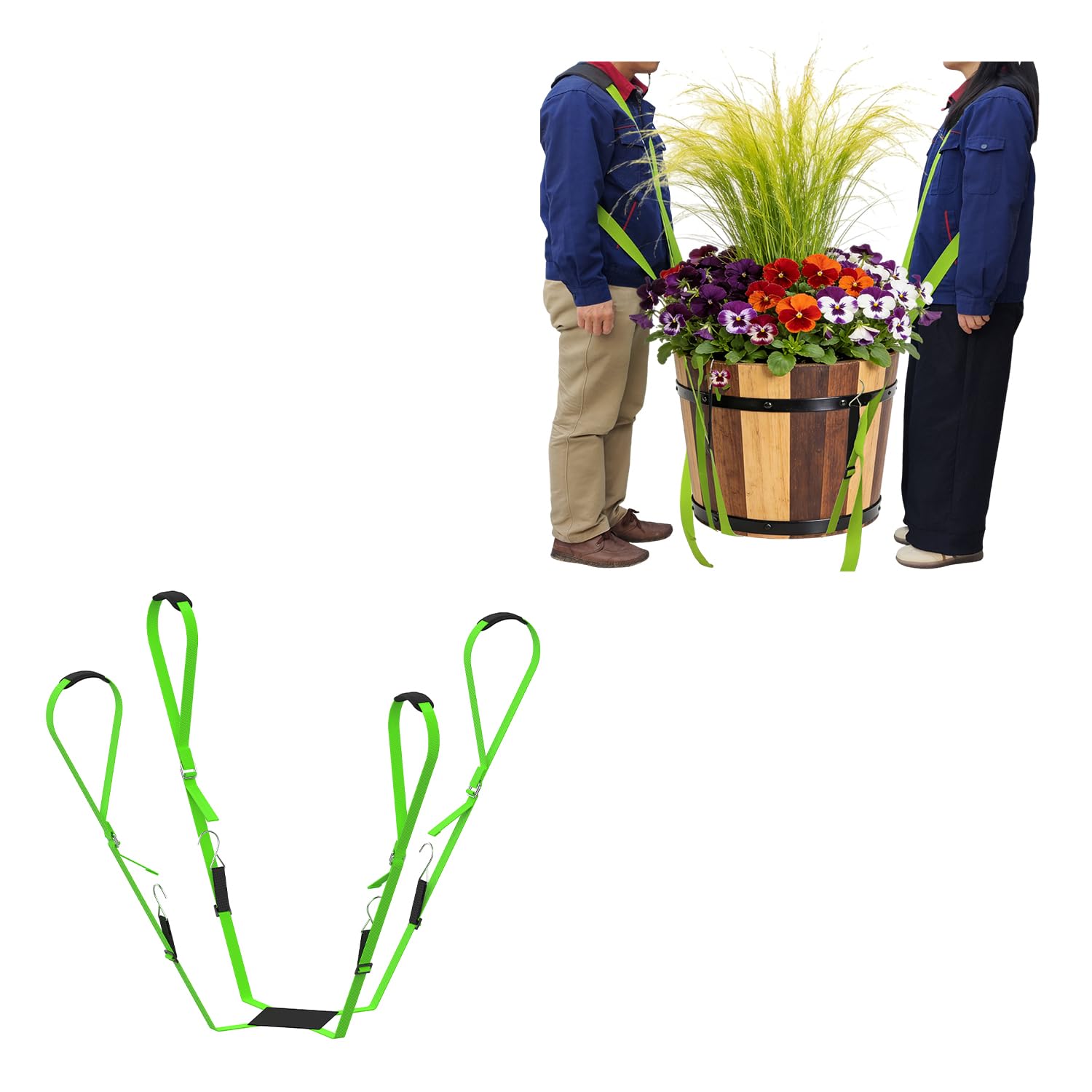 BBpara Potted Plant Pot Mover with 4-Shoulder Straps,Plant Lifting Straps for XL Garden Pots, 2 or 4 Person Moving Straps for XL Flower Pots, Rocks, Trees, Lifts Up to 300 Pounds,Green