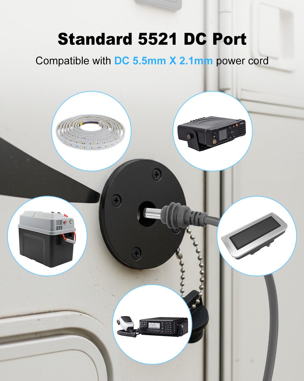 Starlink Mini DC Boost Adapter. Adaptador de corriente de 12 V/24 V a 30 V 3.5 A con cubierta impermeable y enchufe hembra, montaje en panel redondo con puerto CC RV 5521, instalación integrada para