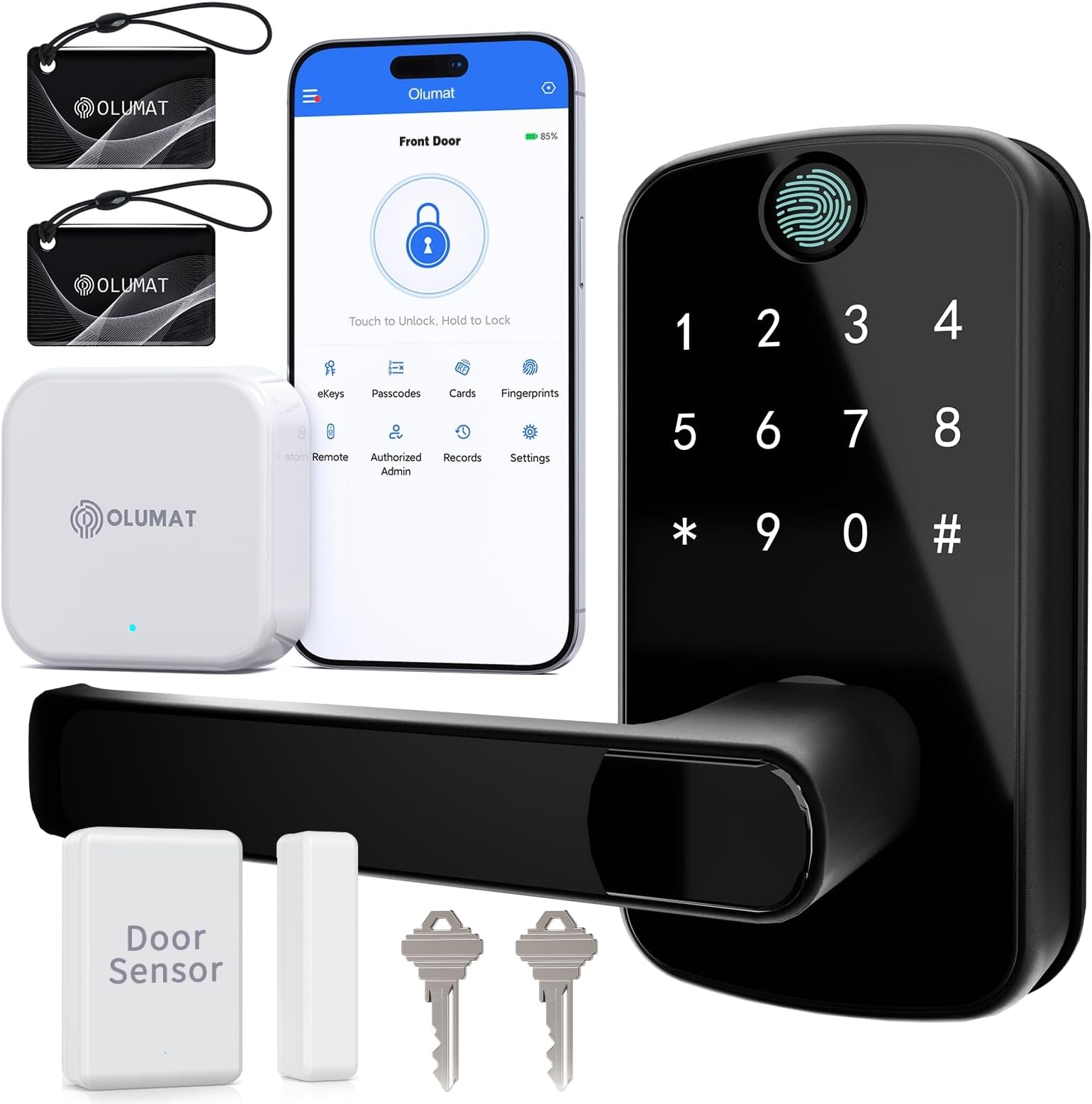 Keyless Entry Door Lock with Gateway and Door Sensor: Smart Door Lock with Fingerprint - Keypad Lock with App Control - Digital Door Lock for Front Door - Smart Lock for Garage, Home, Office, Rental
