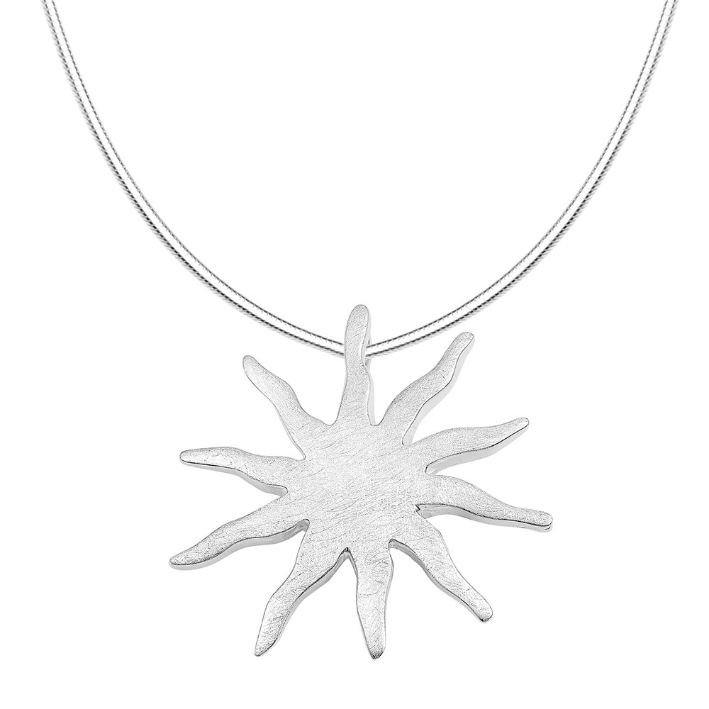 Vinani Anhänger Design Sonne groß gebürstet mit Schlangenkette Sterling Silber 925 Kette Italien Stern 2AST-S00