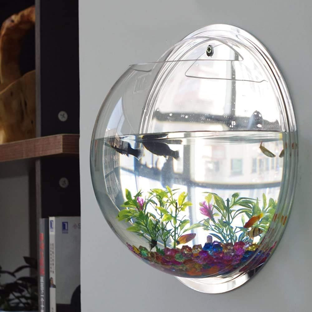 Kathson Home Decoration Pot Wall Hanging Mount Bubble Aquarium Bowl Fish Tank Aquarium (Mirror, 19.519.5cm)