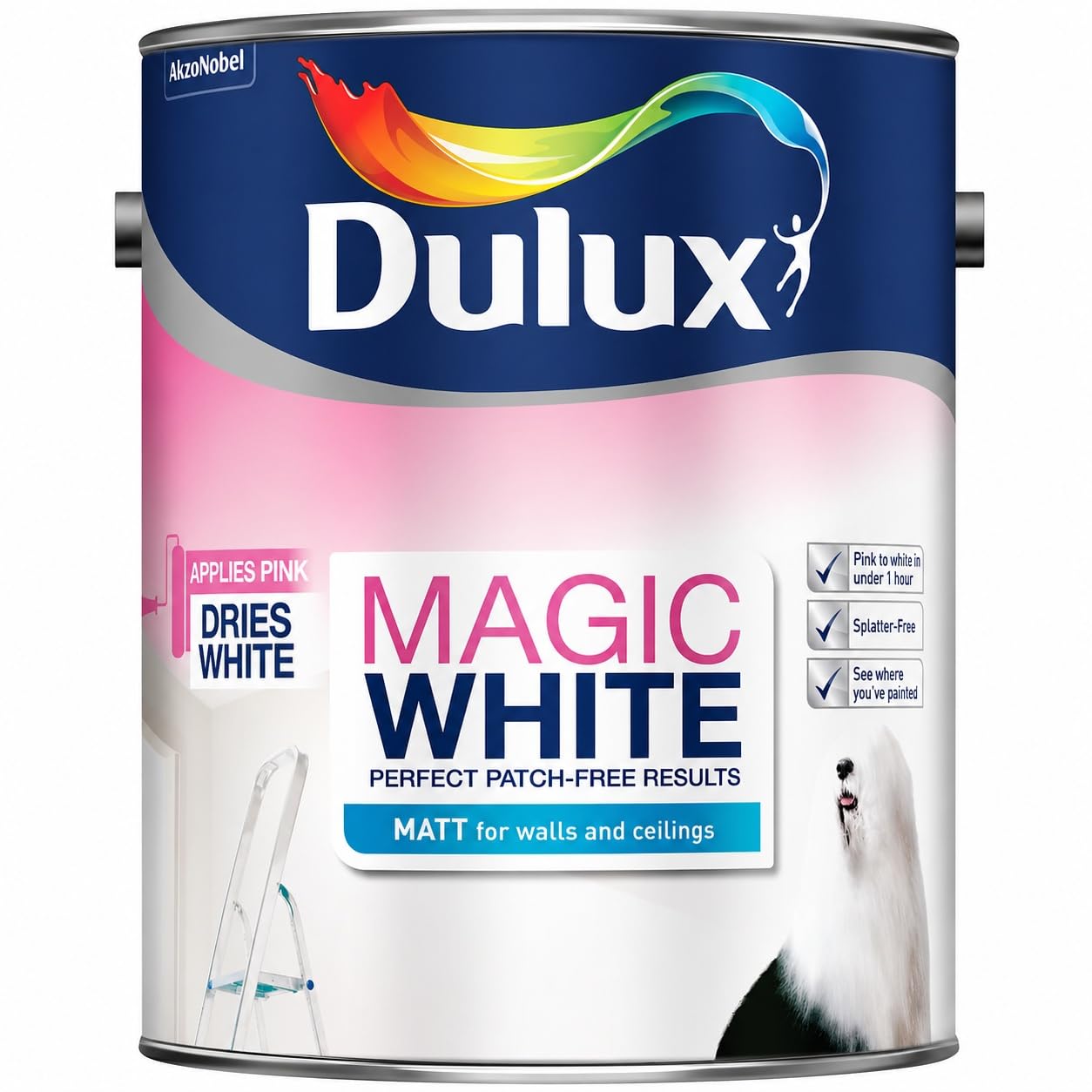 DRW Pure Brilliant White Magic Matt Emulsion Paint 5L | Interior Wall and Ceiling Paint | Colour Changing Application Technology | Smooth Matt Finish for Living Room Bedroom Hallway