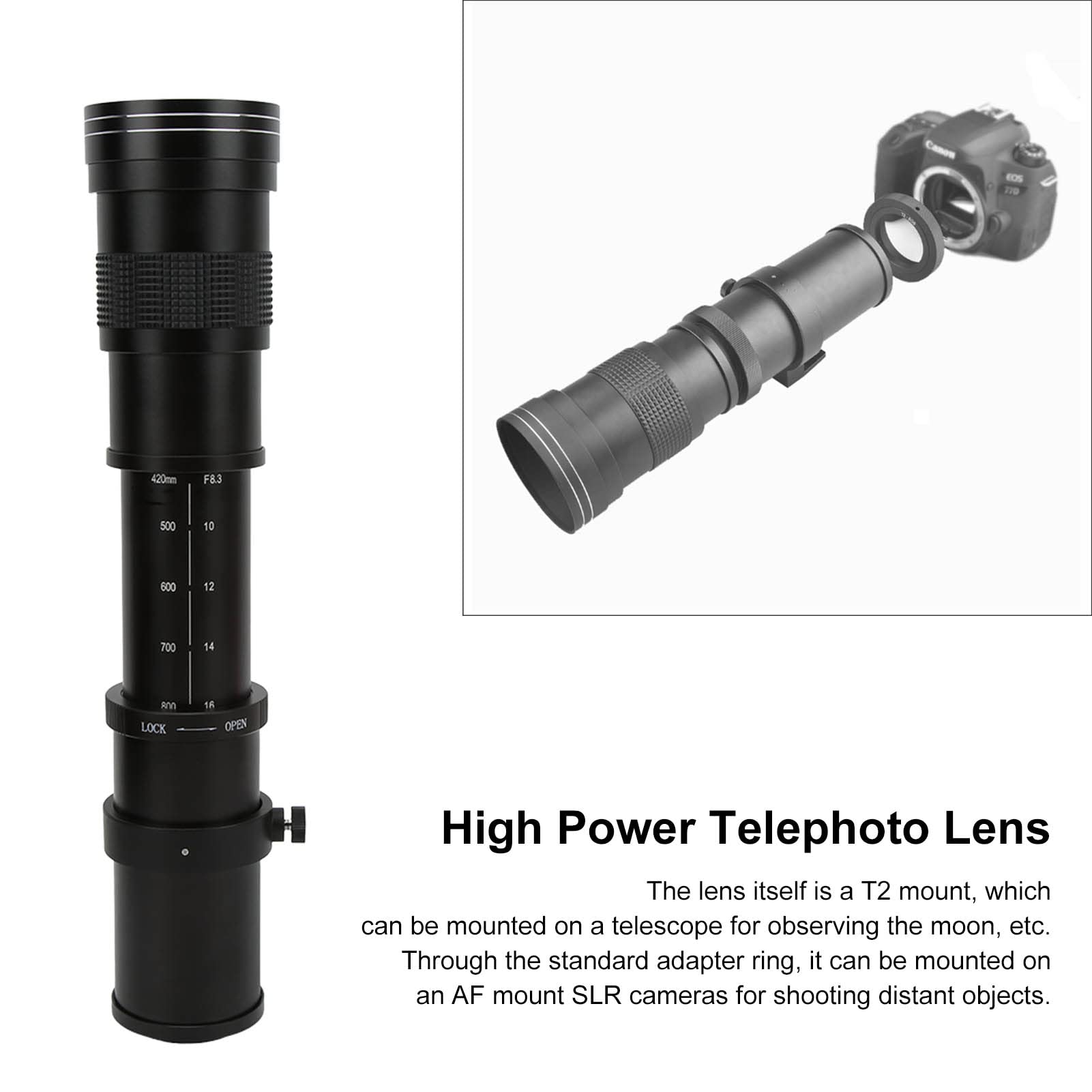 望遠レンズ、420‑800mm F8.3‑16手動集束ズーム Amazon | 望遠レンズ