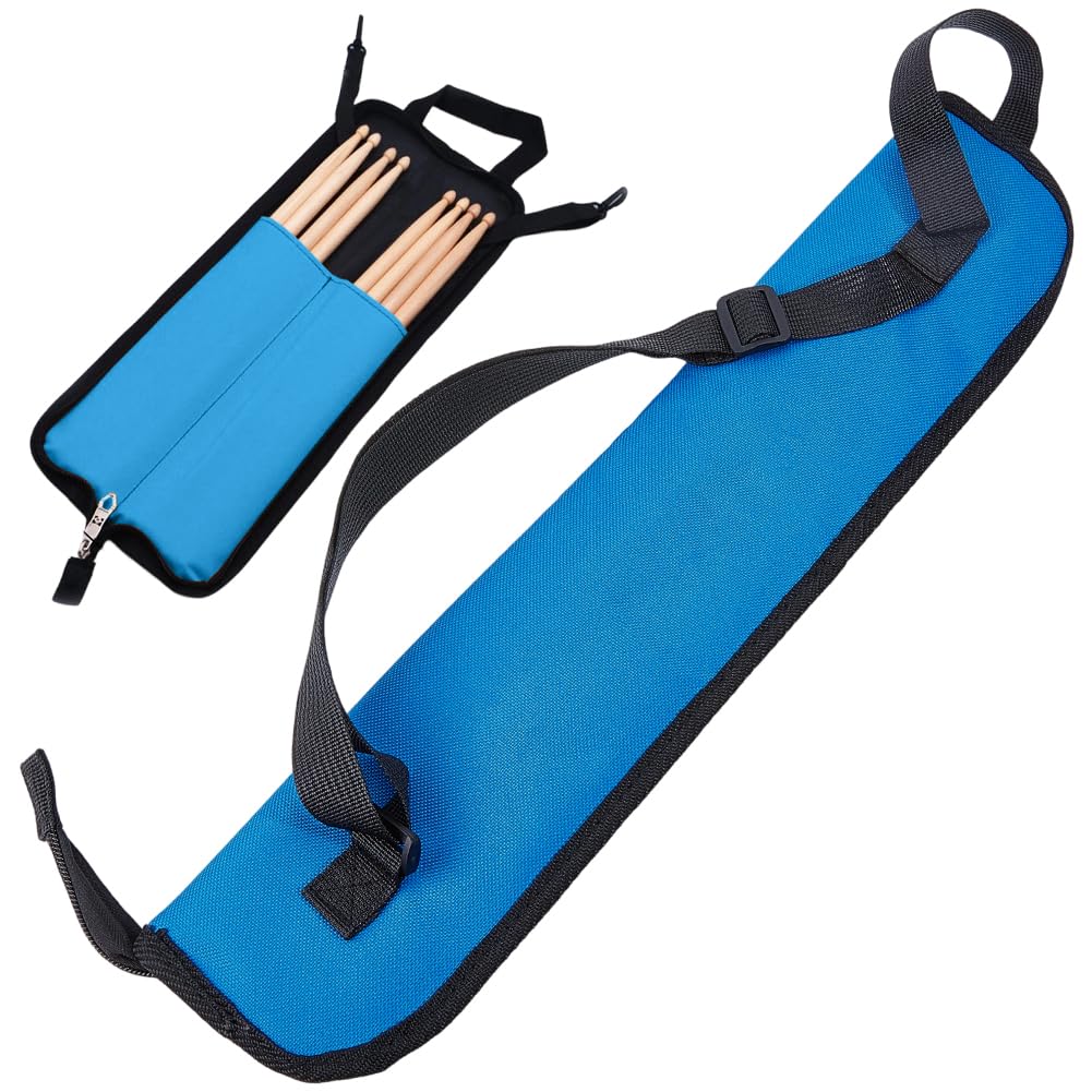 GORGECRAFT Drum Stick Bag Drumstick Holder with Crossbody Shoulder Strap Hooks Open Size 46x20cm Blue Portable Carrying Handbag Hanging Bag for Drumsticks Mallets Brushes Storage Case