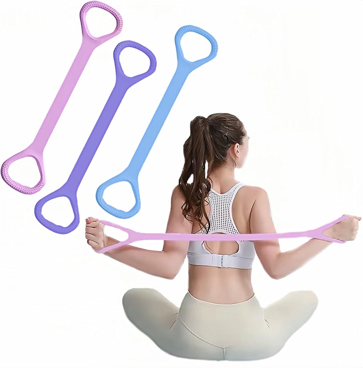 Figura 8 Bandas de resistencia física, bandas elásticas con asas para hacer ejercicio, cuerdas elásticas para entrenamiento de brazos, espalda y hombros, equipo de ejercicio para fisioterapia, estiramiento, yoga, pilates