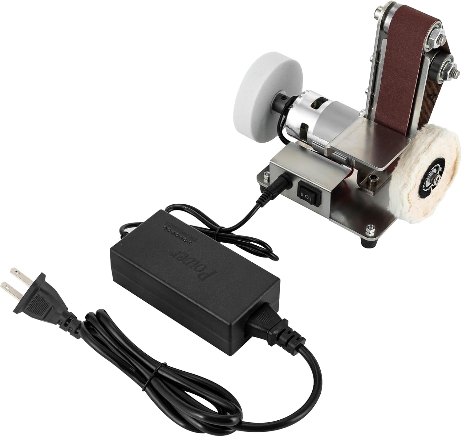 Mini Belt Sander with Grinding and Buffing Wheel, 7 Adjustable Speed and Angle Adjustment Electric Sander Grinder Machine for Woodworking Metal Polishing Knife Sharpening DIY Handcrafts, 20 Belts