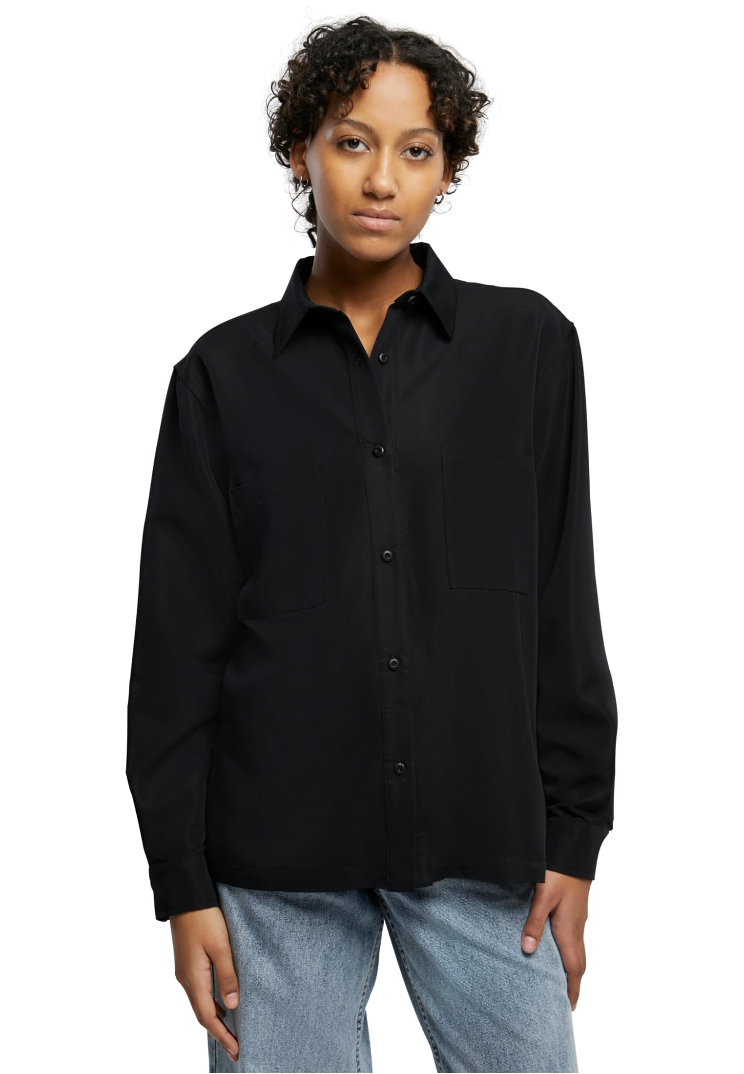 Urban Classics Women's Ladies Oversized Twill Shirt Shirt, Black,
