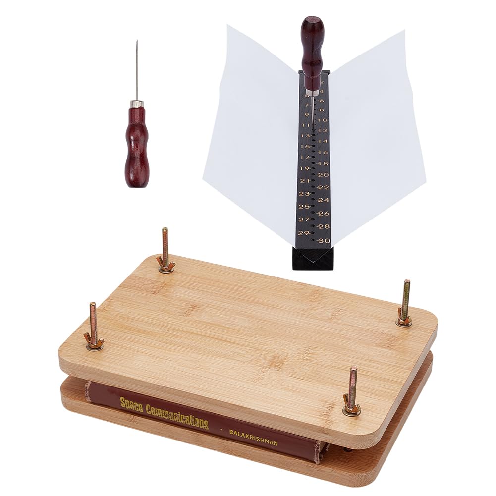 OLYCRAFT 3Pcs Kit d’outils de presse livre en bois 295x200mm reliure outil de poinçonnage Signature Guide Awl 304x32mm avec vis aiguille d’acier pour fournitures de reliure en papier