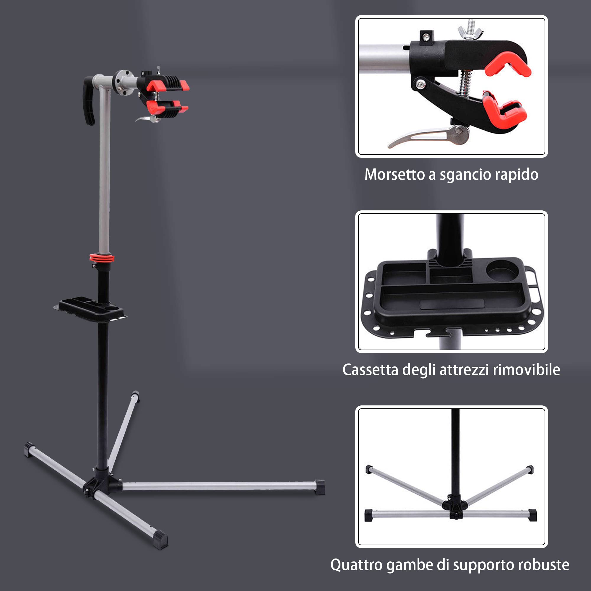 Outsunny HOMCOM Cavalletto per Manutenzione Bici con Altezza Regolabile e Rotazione a 360°, 100x66x109-180cm