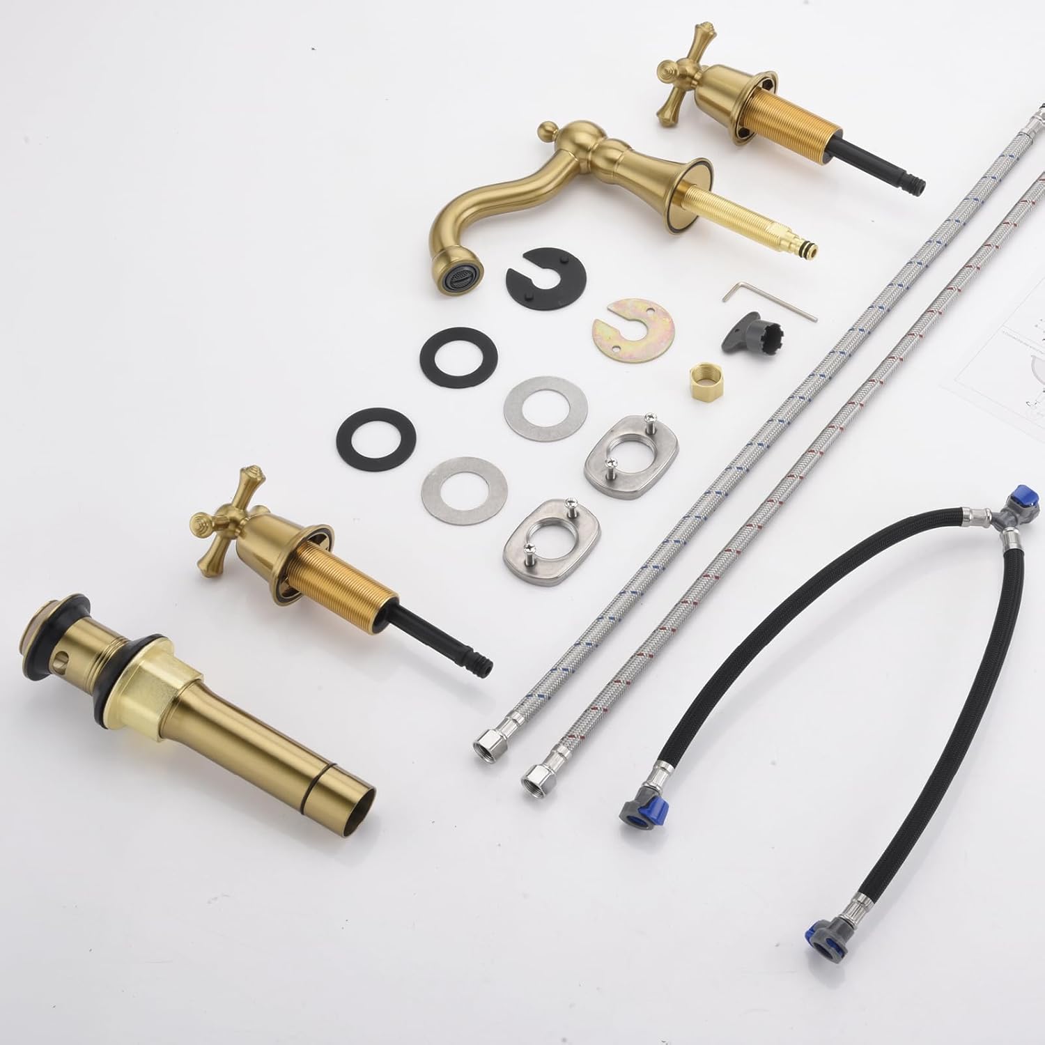 RKF Bathroom Faucets for Sink 3 Hole Gold 8 inch Widespread Bathroom Sink Faucet with Drain 2 Handles Cross Knobs Faucet Bathroom Vanity Faucet Basin Mixer Tap CWF033-BG - Image 9