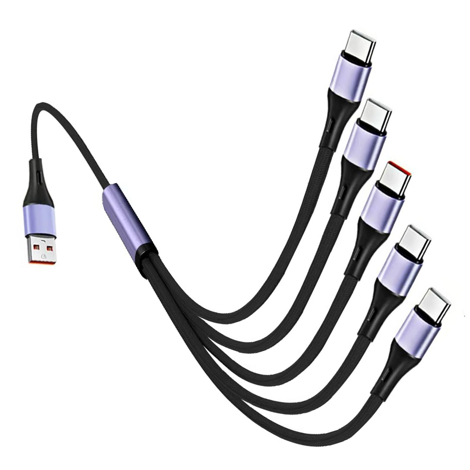 Fentency Upgrades 66W USB Multiple Device Charging Cable Supports Simultaneous Charging Nylon Braided Charging Cord for 5 Devices