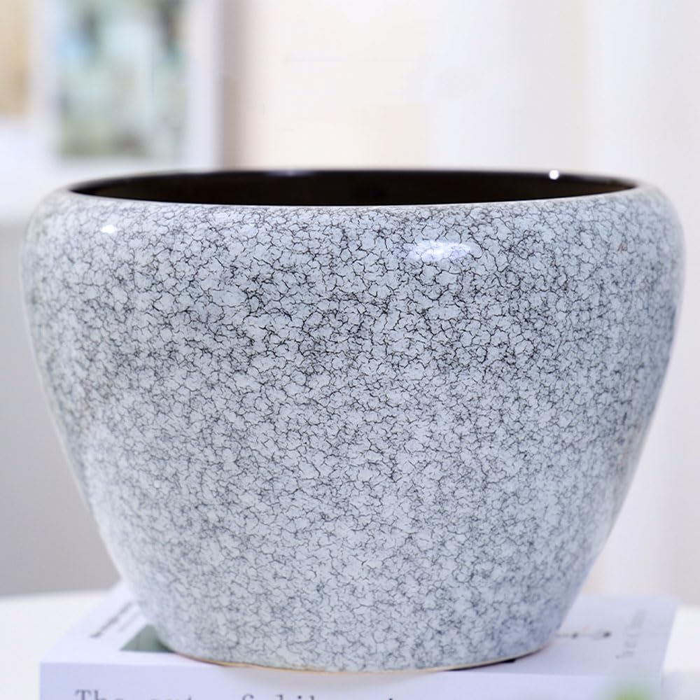 DFGHNBVC Ceramic Modern Glaze Succulent Planter Pot With Drainage Hole And Saucer 9 Inch Round Flower Plant Pot For Indoor Outdoor Herb Snake Plants,Blue