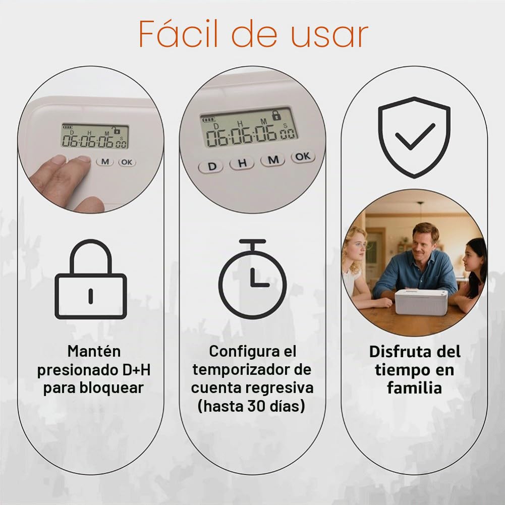 Caja de bloqueo temporizada con temporizador digital de cuenta regresiva y cerradura de combinación, contenedor de almacenamiento ABS de 2.8 L para teléfonos, aperitivos, medicamentos y electrónica