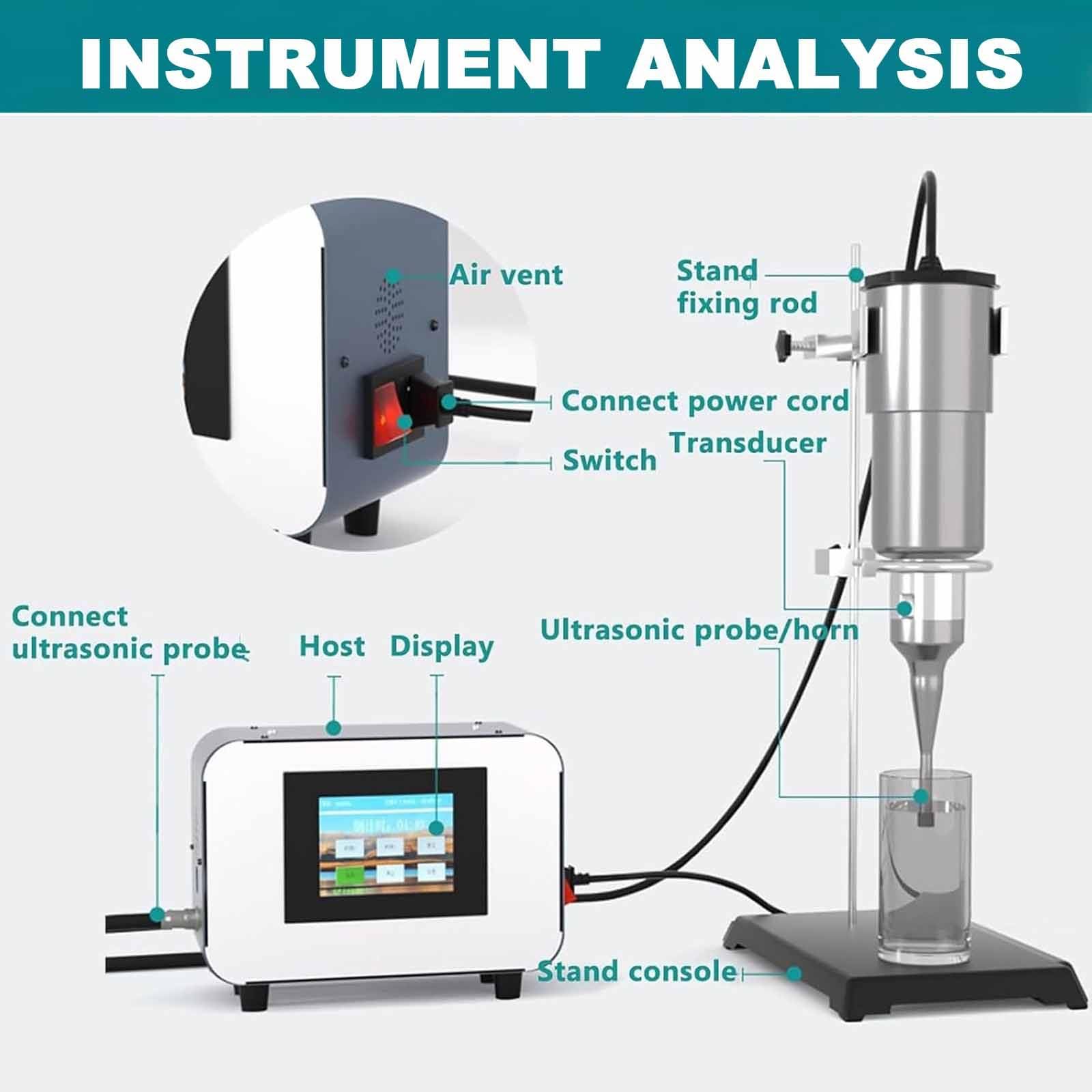 Labor-Homogenisator mit 8 mm Titan-Sonde, 20 kHz Zelldisruptor, 2000 ml Kapazität, 99 Minuten Timer für Emulgierung, Mischen und gleichmäßige Dispersion