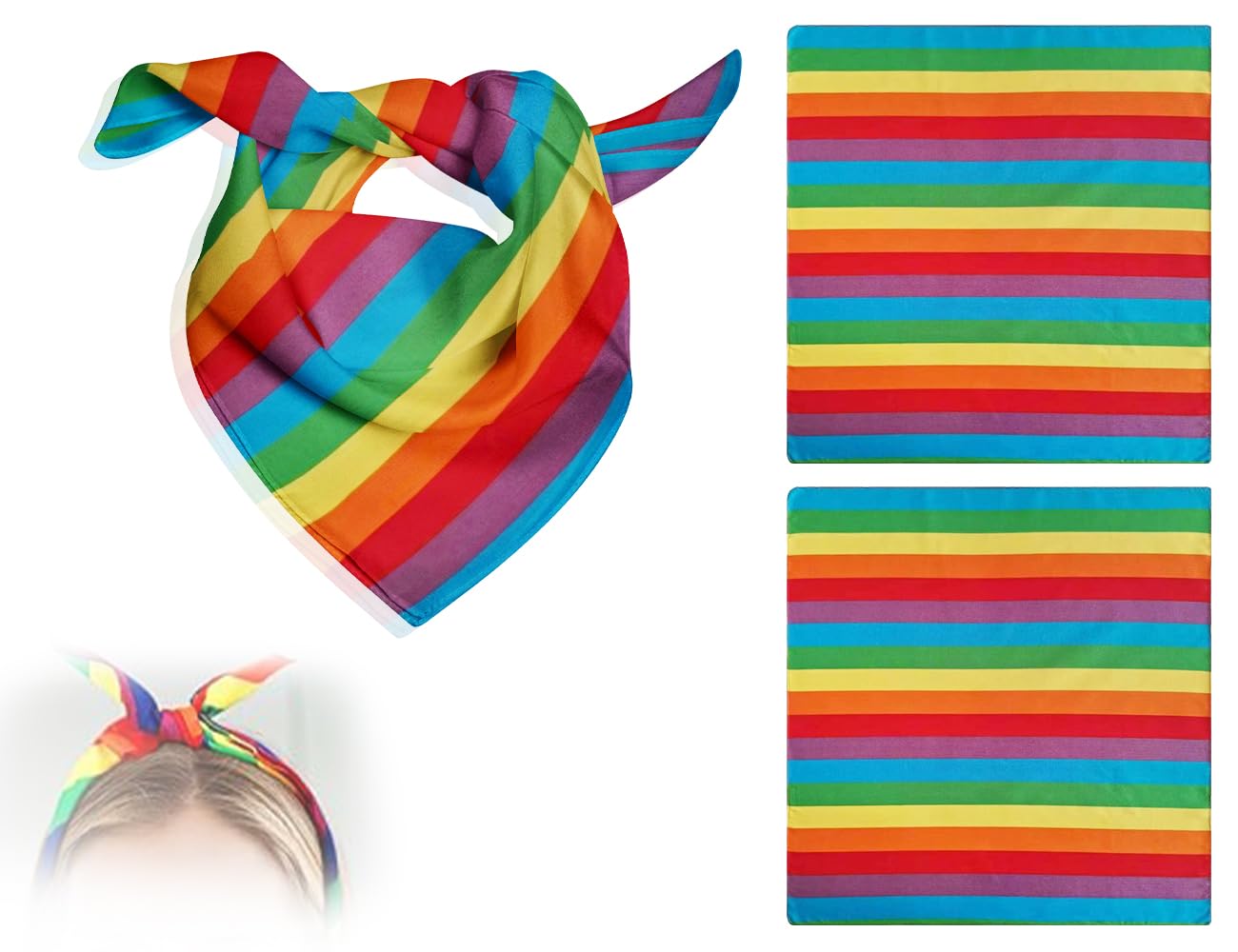2 szt. tęczowe bandany, szalik dumy LGBT, tęczowe akcesoria do włosów w paski, opaski na głowę, dla mężczyzn, kobiet, odzież do tańca gejowskiego, akcesoria kostiumowe (kwadrat), Kolor: