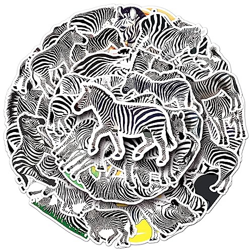 Pegatinas de cebra para ordenador portátil (50 unidades), regalo para niños, adolescentes, adultos, niños, animales, cebra, pegatinas de vinilo impermeables para álbumes de recortes, monopatín, coche,