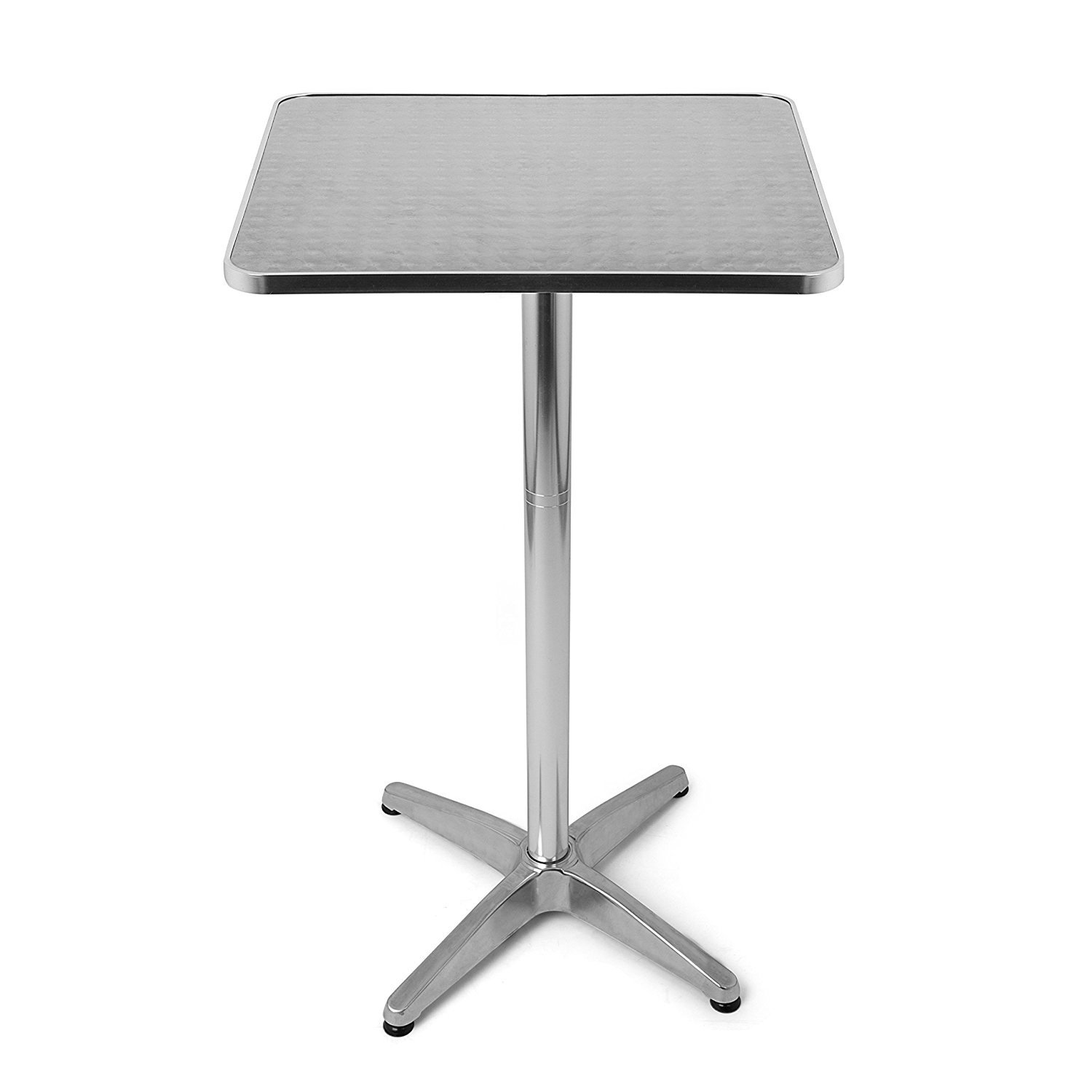BAKAJI – Mesa de Bar Alta de Aluminio para Exterior 60 x 60 cm, con Altura Ajustable 70/110 cm, Bandeja de Acero Inoxidable, para Bar, bistró, casa, jardín, Restaurante