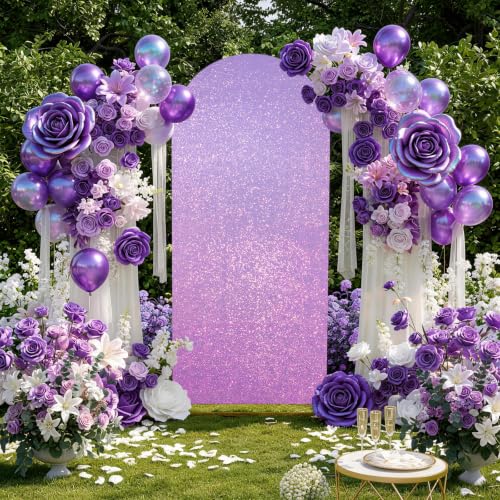 Image of Halloween Decorations Set of 3 Arch Backdrop Cover Purple Sequin Arch Cover