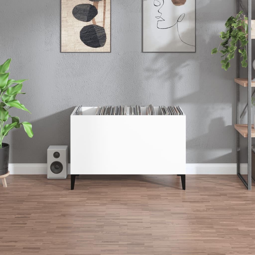 Porta Dischi Vinile, Mobile Ingresso, Mobile Porta Vinili, Mobile Soggiorno Moderno in Legno Multistrato Bianco Lucido 74,5x38x48 cm