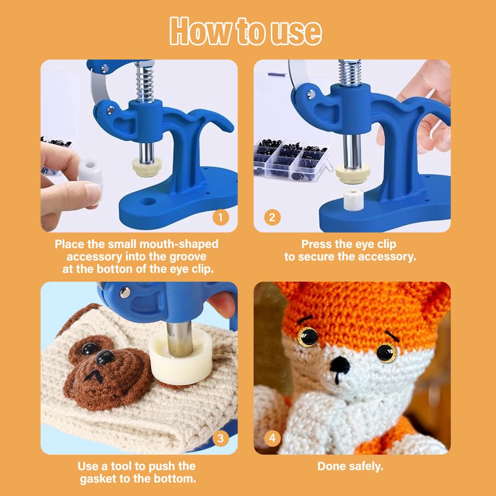 Sicherheitsaugen-Werkzeug, Montagewerkzeug für Sicherheitsaugen Häkeltiere 5–45mm, Amigurumi Augen Tool für Knopfaugen Steckaugen Kuscheltiere Häkelpuppen, DIY Puppenaugen Bastelideen