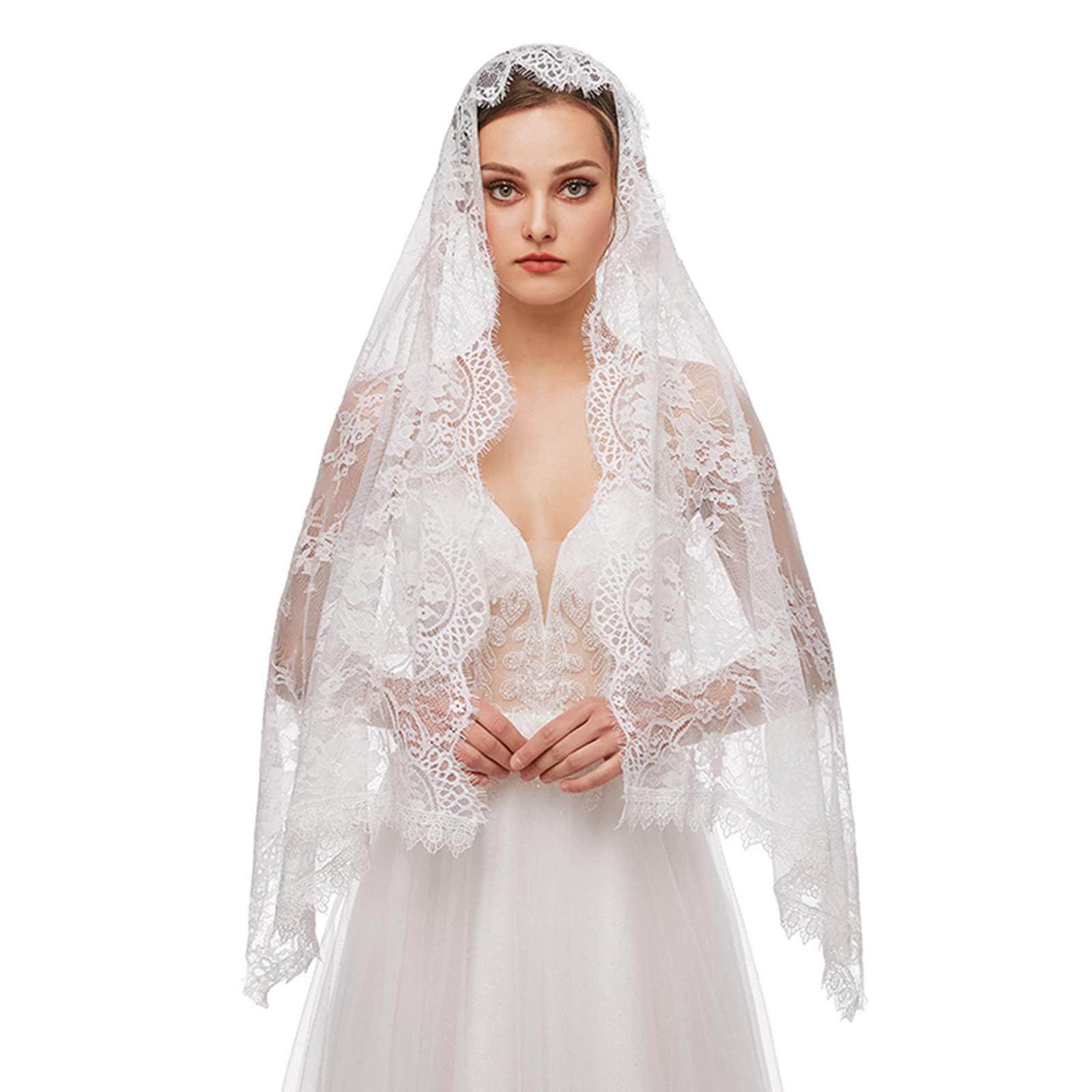 Mantilla de encaje con velo católico, elegante patrón floral, suave y cómodo, para cubrir la cabeza para mujeres, misa latina para