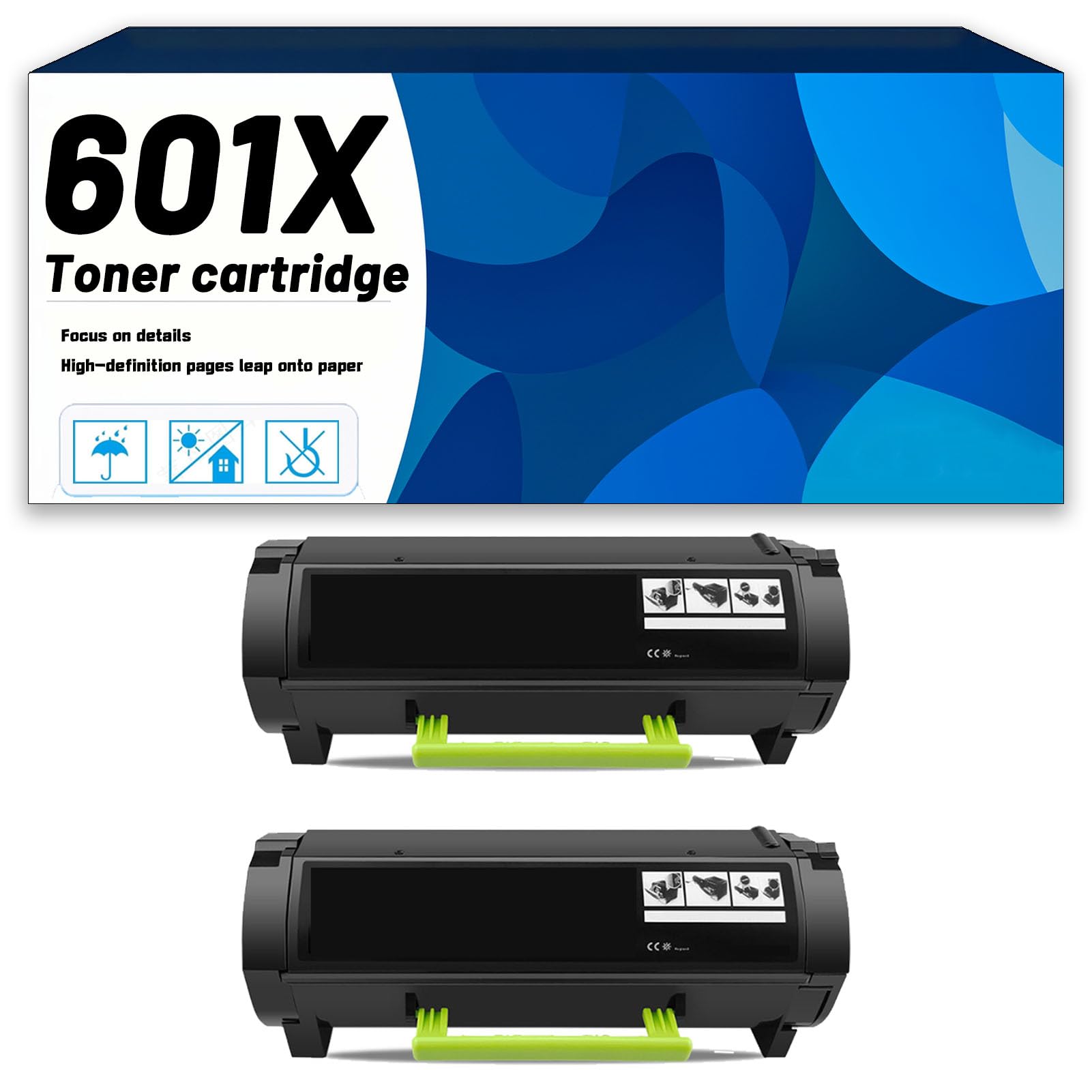 Cartuccia di toner nera compatibile 60F1X00 601X per Lexmark MX510de, MX511de, MX511dhe, MX511dte, MX610de, MX611 ad alto rendimento con 20.000 pagine di colori vivaci 2 Combo Pack