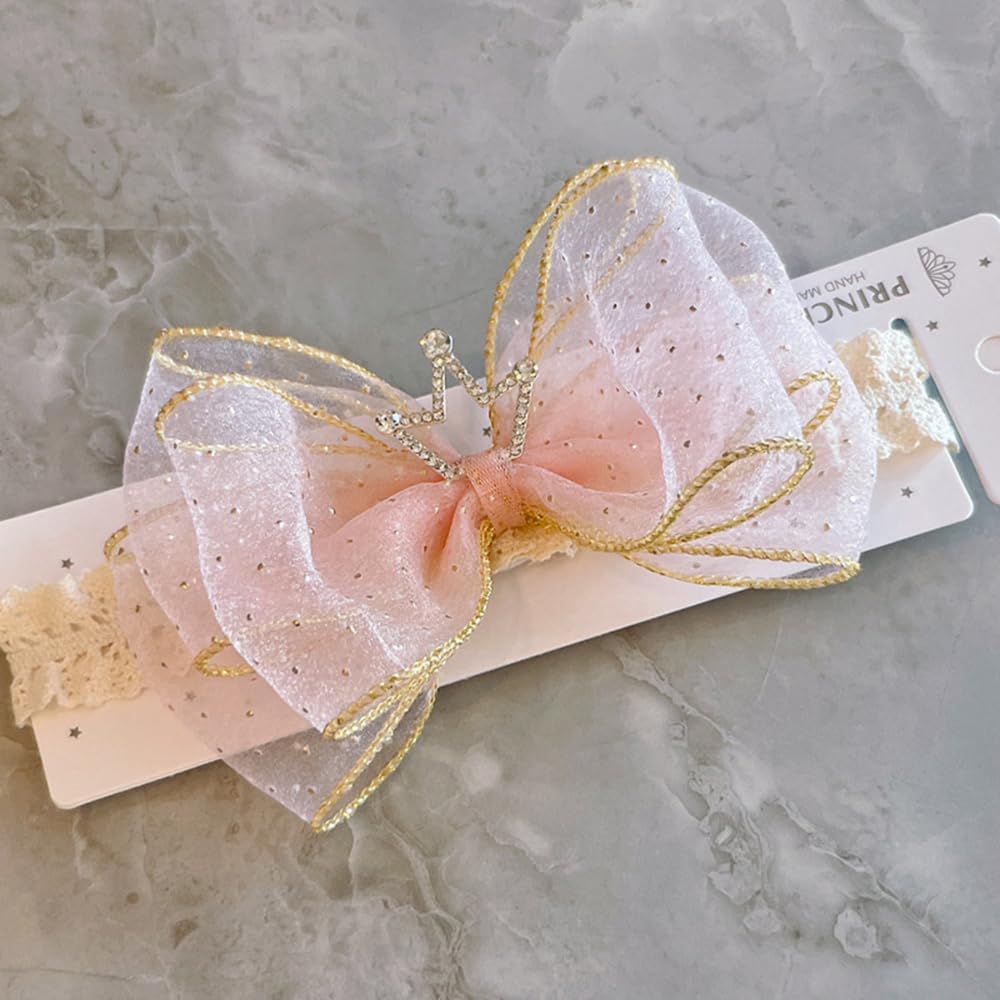 Cute Lace Flower Bow Baby Girls Headband Pink Knot Cream Infant Wrap Soft Chiffon Elastic Baby Turban Hair Band for Newborn Infant Toddler Kids (Pink A) - Image 5