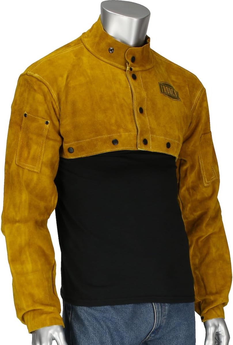 IRONCAT 7000 Cowhide Leather Welding Cape Sleeve - Golden Yellow, Large Size Cape Jacket with Heat Resistance. Welding Gears