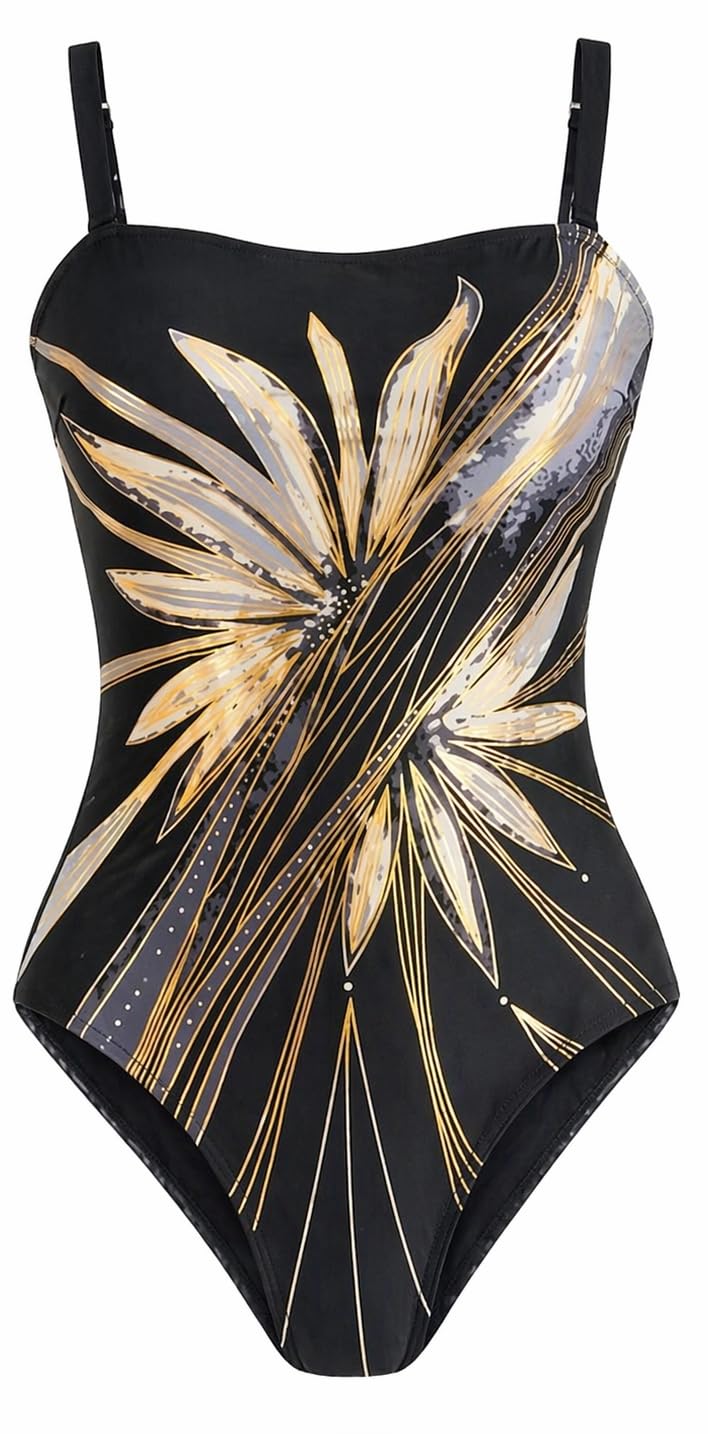 ADMAS Costume Mare Intero Donna a Fascia Floreale Spalline Removibili e Coppe Estraibili 11498