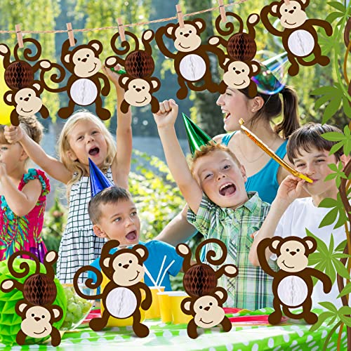 Image of Kanayu 12 Pcs Monkey Cutouts Jungle Party Decorations Honeycomb Monkeys Birthday Party Supplies Paper Safari Hanging Banner Wall Decor for Birthday Baby Shower Room Decor