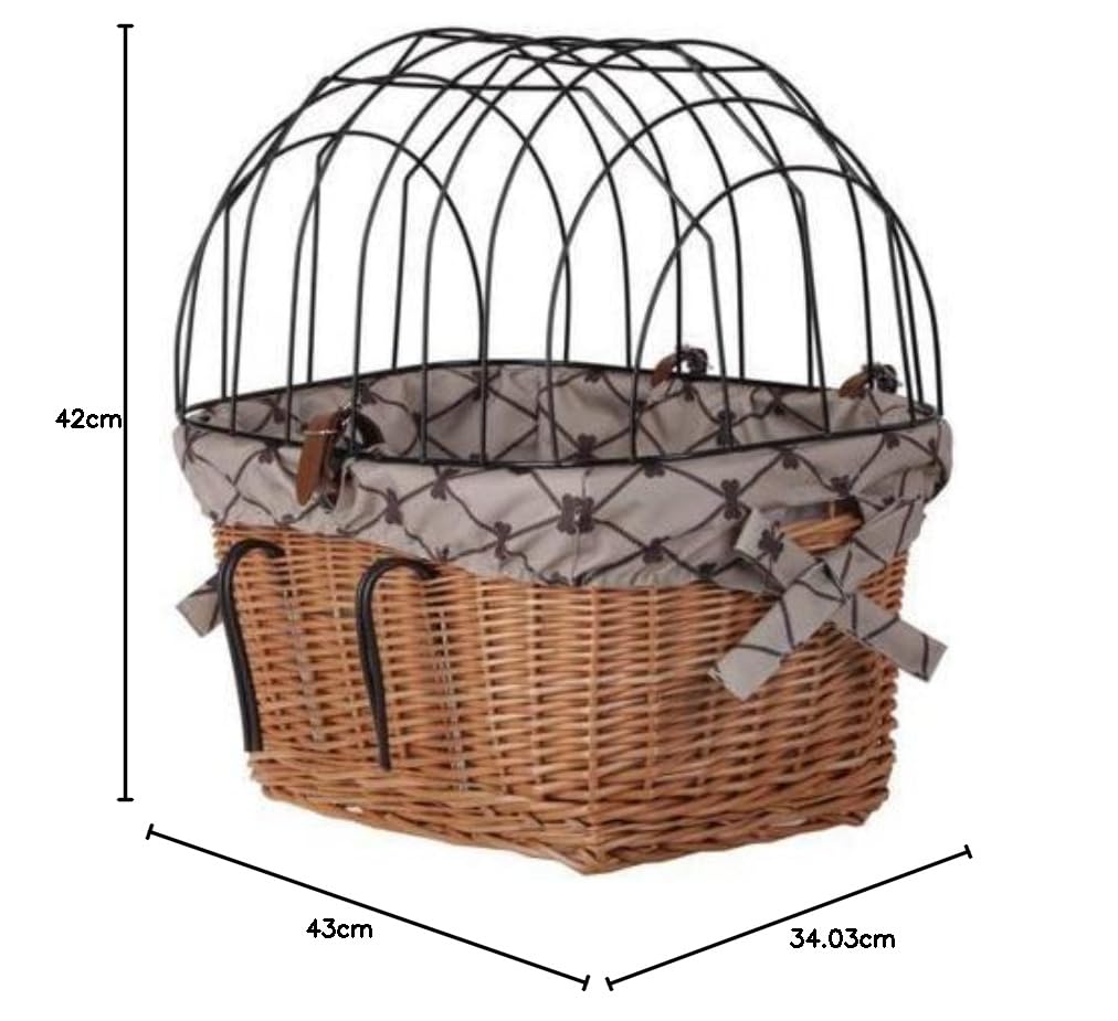 e-wicker24 Panier vélo avec Grille de Protection, Panier pour Chien ou Chat, Panier De Transport,Spécial Vélo (Naturel_Beige)