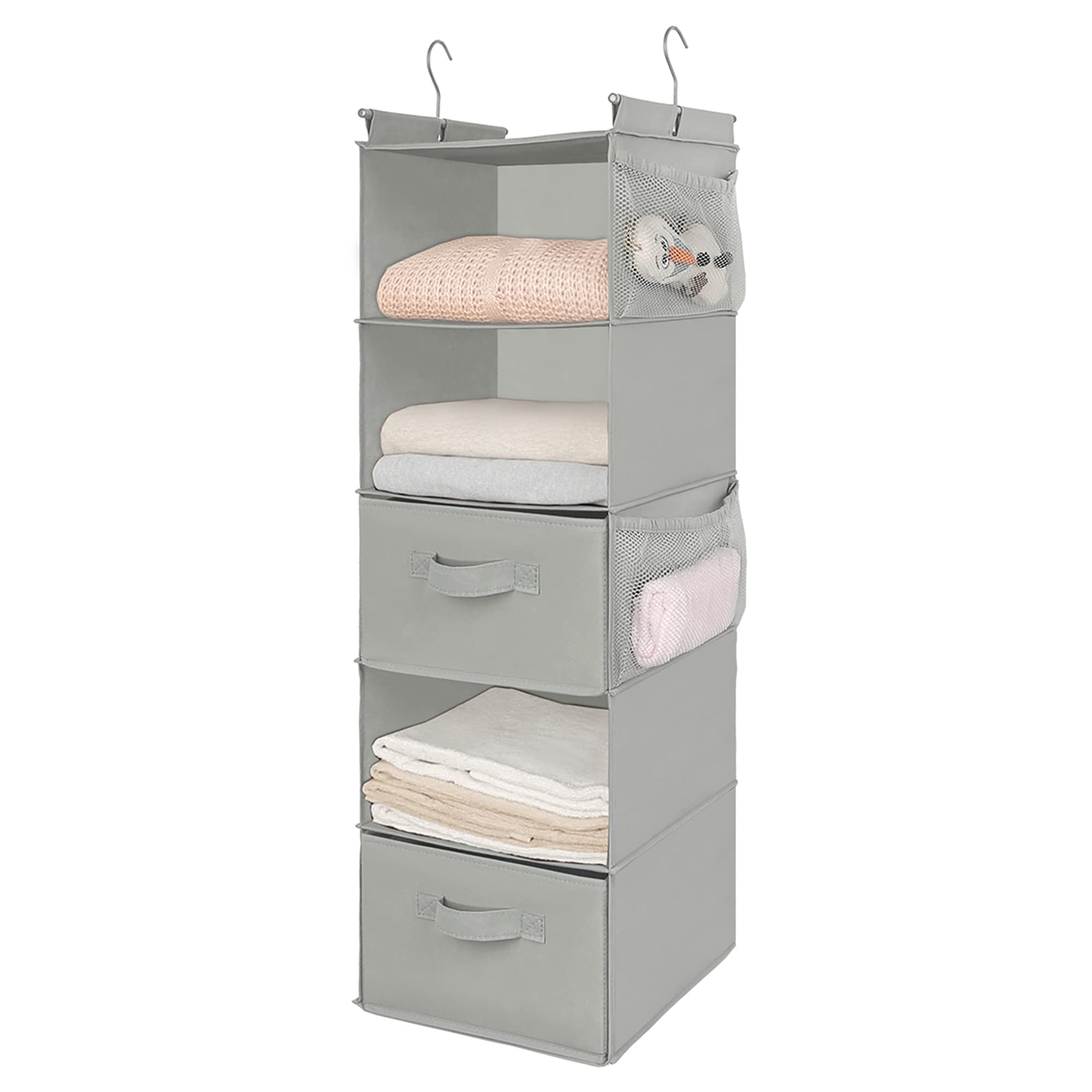 Organizador de armario colgante de 5 niveles, estante colgante de tela con 2 ganchos resistentes para almacenamiento, plegable (gris claro-D2)
