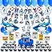 Hai Geburtstag Dekoration HAFTSS,Happy Birthday Banner,Großer Hai Folienballon,Hai hängende Wirbel Deko,Kuchendeckel,Cupcake-Topper,Aufkleber und Hai-Flaggenkarten für Jungen