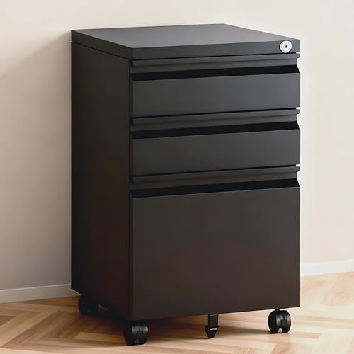 3 Drawer File Cabinet with Lock,Under Desk Rolling Small Filing