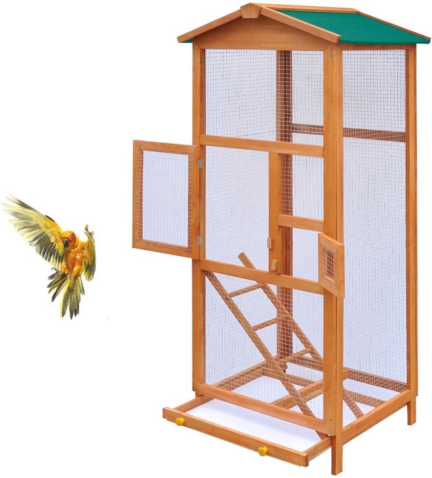 Bird Cage Large Wood Aviary with Metal Grid Flight Cages for Finches Bird House