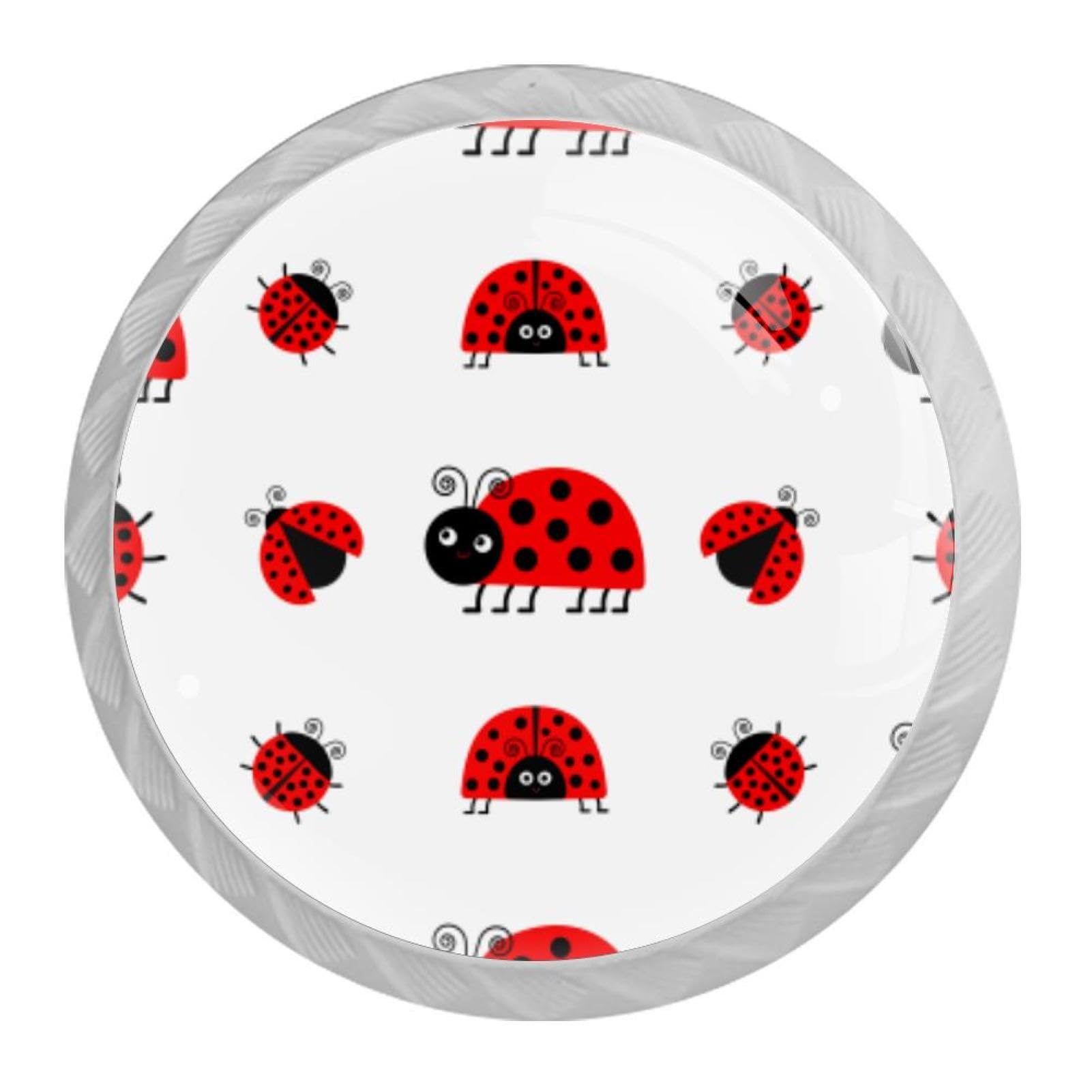 Tqmspg Multi19 4 Pieces Drawer Pulls Ladybug Ladybird Door Knobs Dresser Handles For Kitchen Wardrobe Cupboard Hardware Furniture
