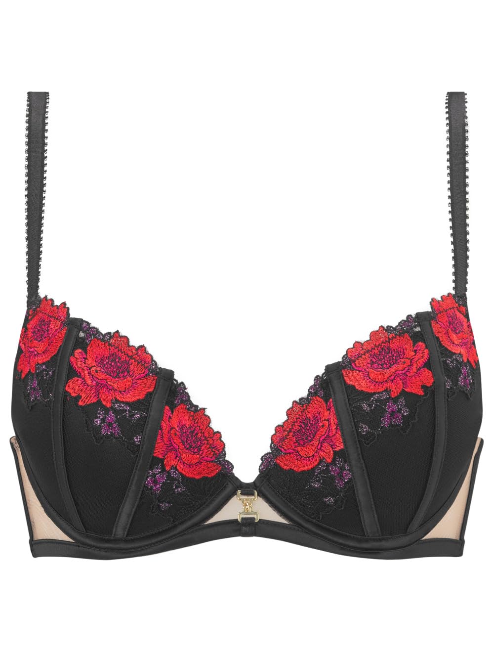 Ann Summers Red Caged Rose Padded Plunge Bra, Black/ 34E