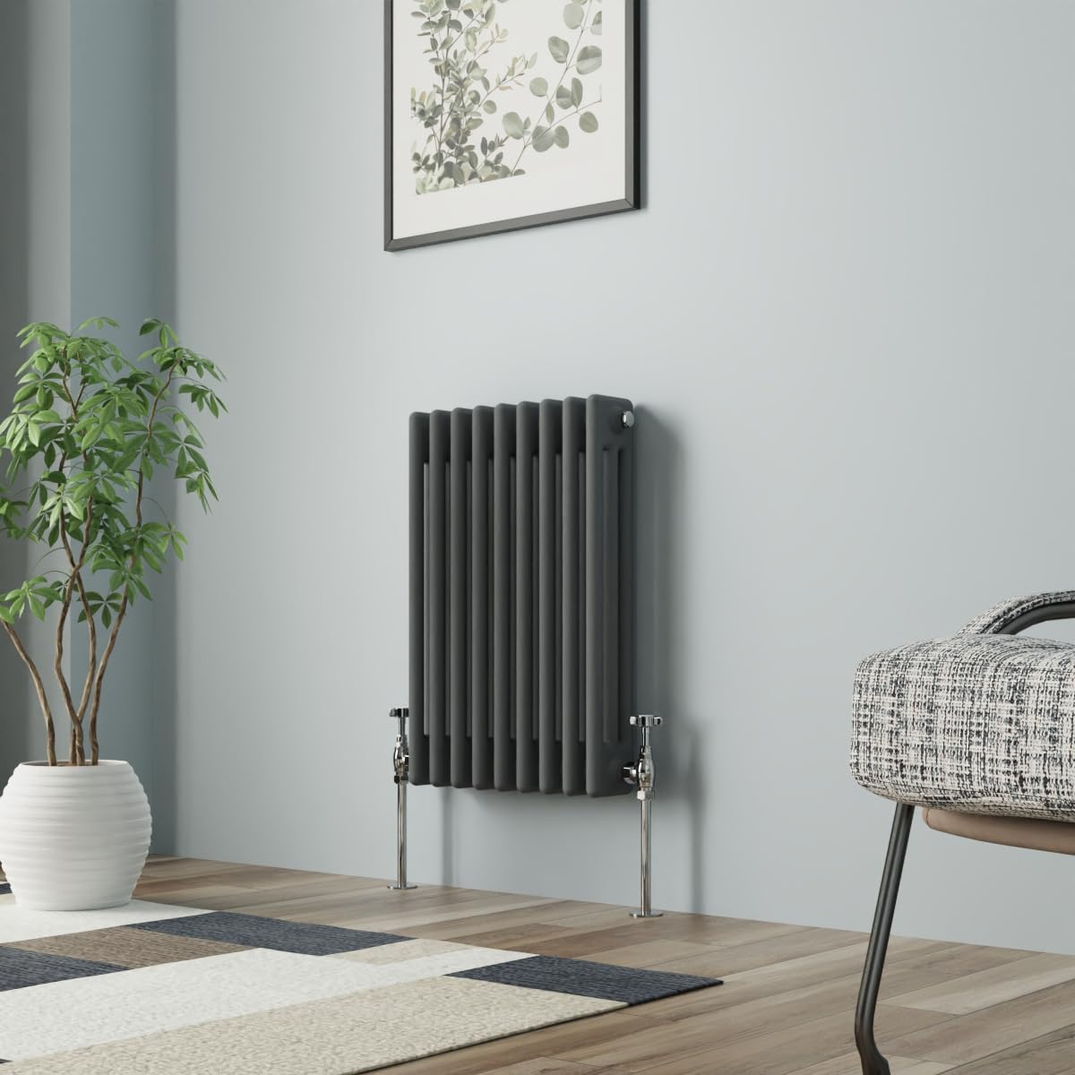 NRG Column Radiator Anthracite 600x427mmTriple Traditional Cast Iron Style Heater Interior Designer Horizontal Bathroom Radiators