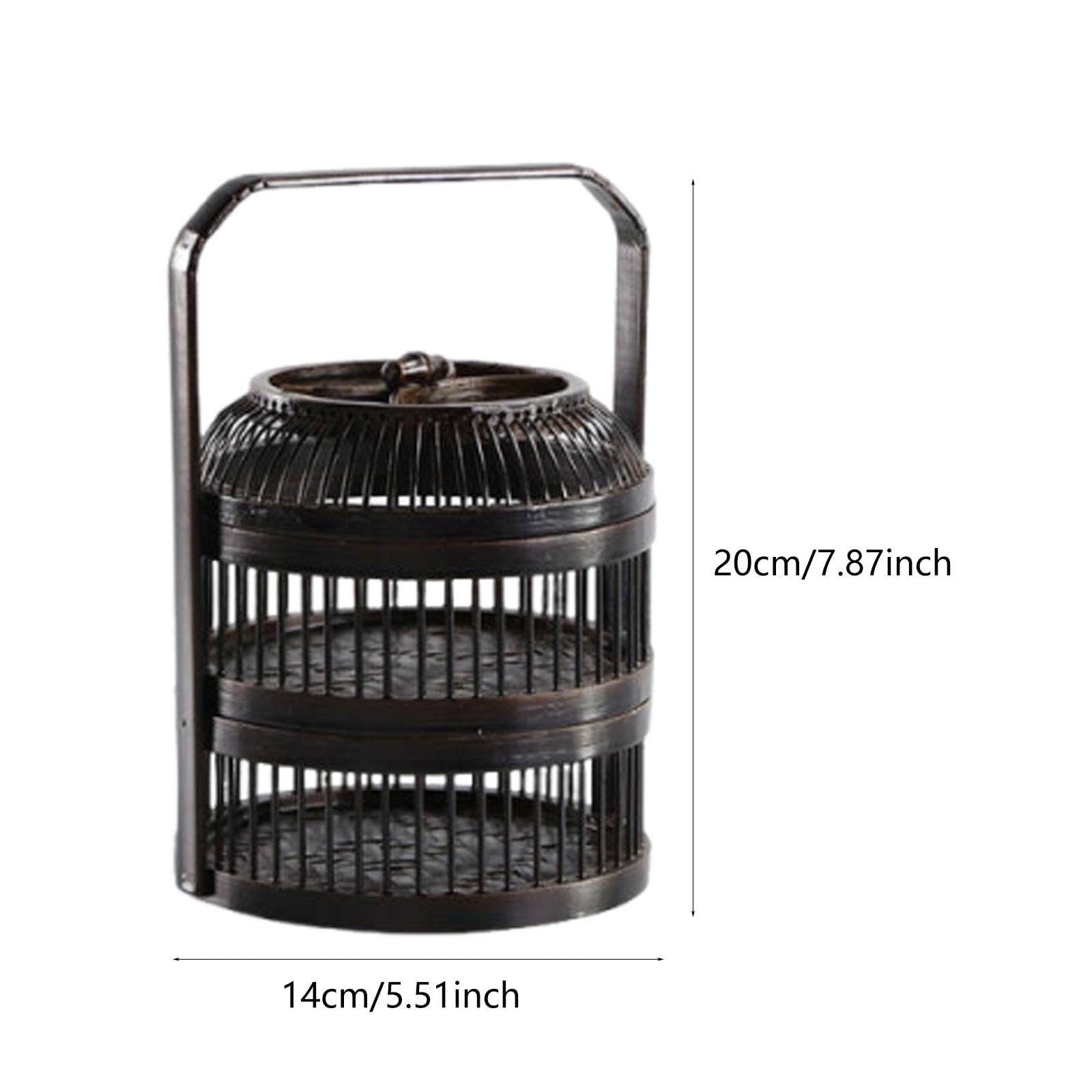 Qianly Bamboo Storage Box Hollow Basket Double Layers Vegetable and Fruit Storage Basket Handwoven Tray for Daily Camping Household, S