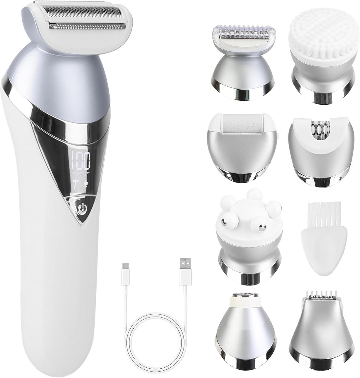 7 in 1 Electric Razor for Women Rechargeable Bikini Trimmer for Legs, Bikini, Face, Lips Hairs, Cordless Lady Facial Hair Removal Women's Electric Shaver Kit, Wet/Dry Use