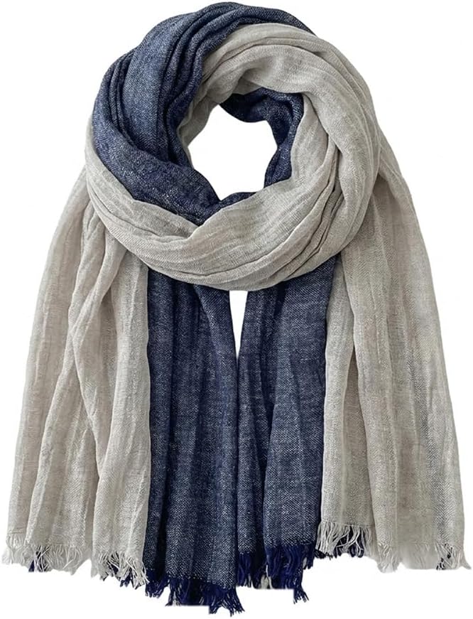 Color Block Scarf for Men Cotton Linen Striped Scarves Long Neck Wraps Shawl Urbanstyle Scarf Gift for Men With Fringed Edges