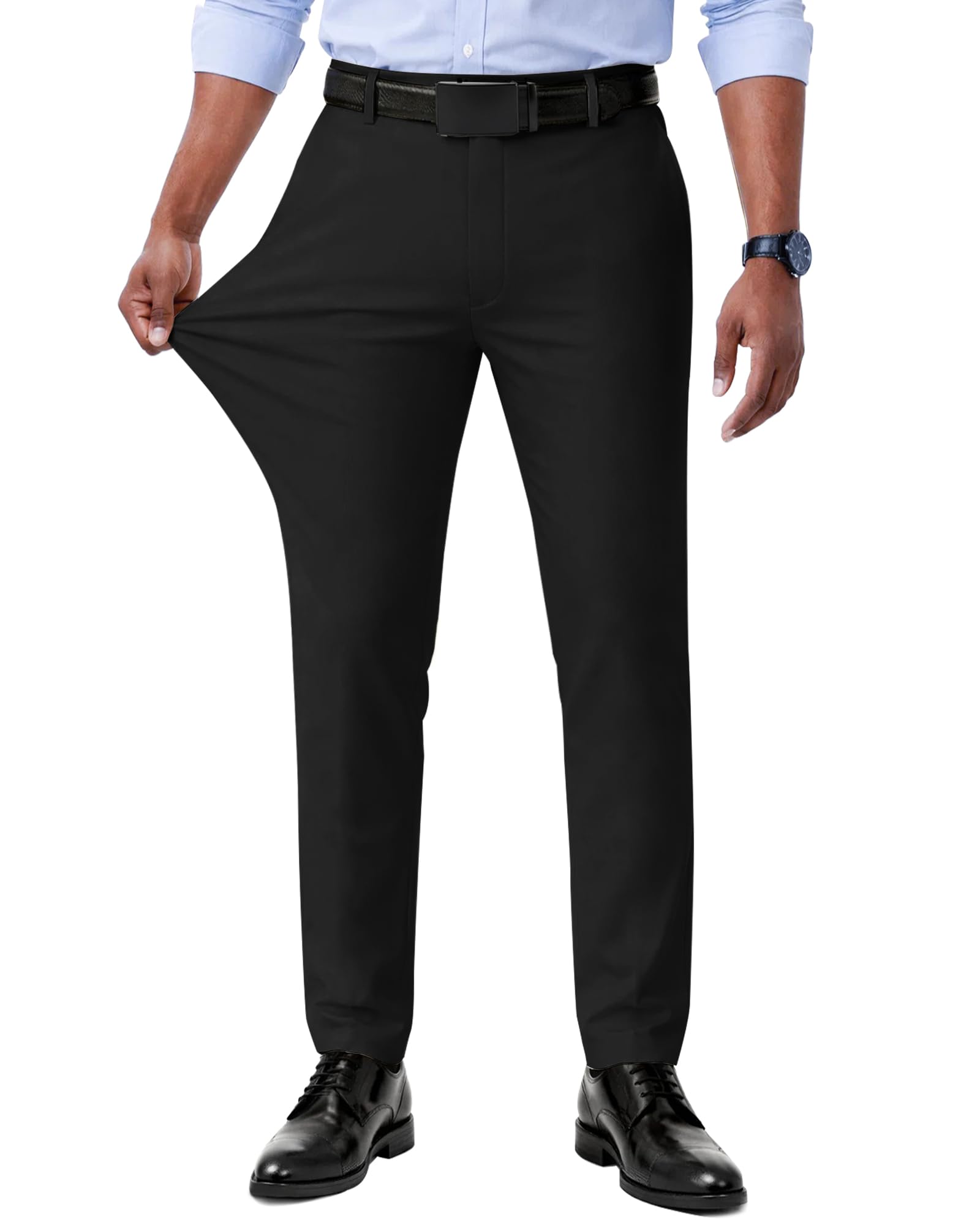 Mens Stretch Dress Pants Expandable Waist Regular Fit Comfort Formal Business Slacks