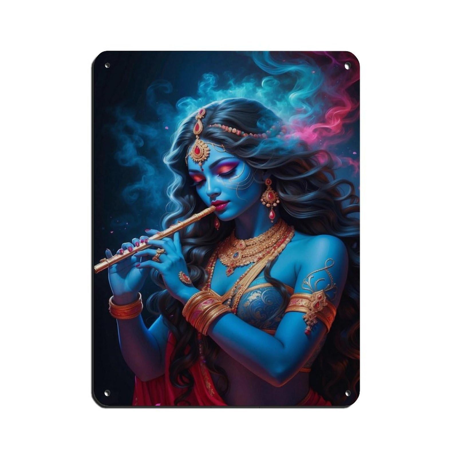 Hindu God Krishna Art Tin Sign Vintage Metal Pub Club Cafe Bar Home Wall Art Decoration Poster Retro 12x16inch(30x40cm)