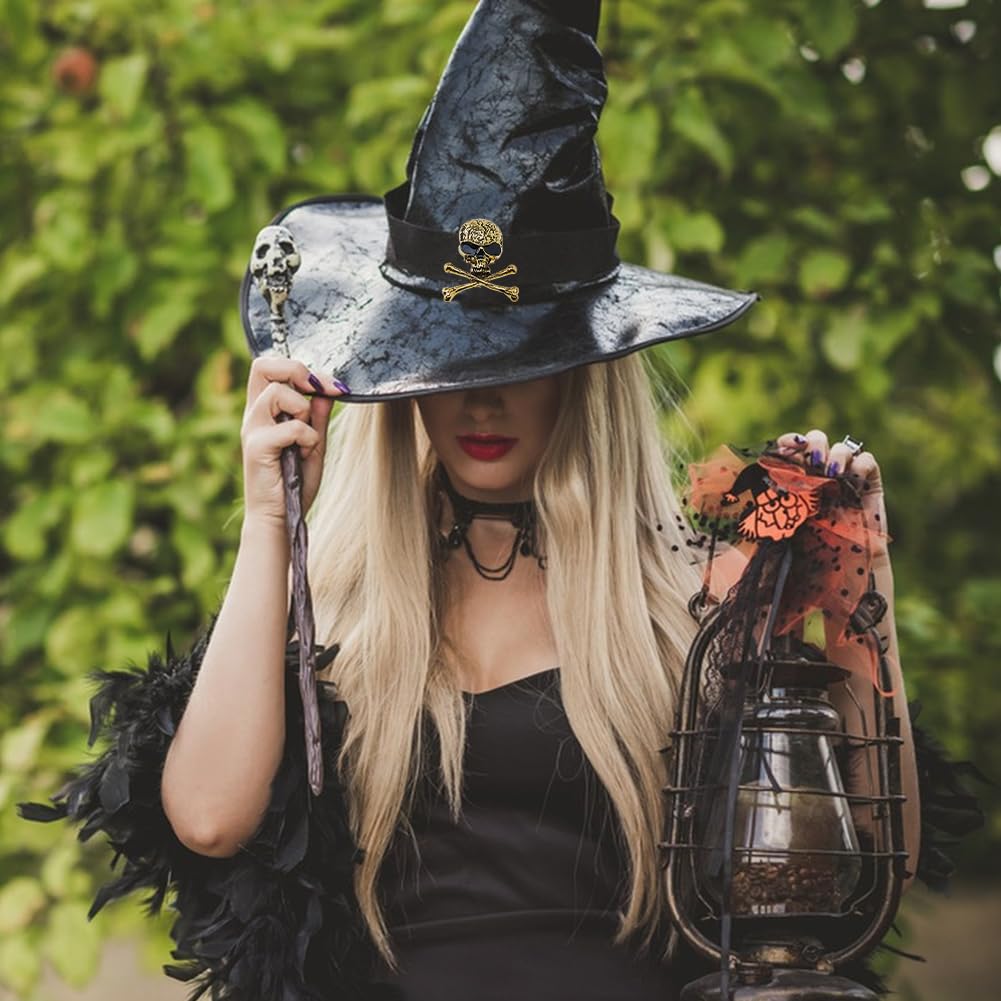 SUPERFINDINGS 4 Spille in Oro Antico con Teschi gotici e Ossa Incrociate, Spille in Lega Stile Punk, Decorazioni per Costumi di Halloween per Donne e Uomini, Cappotti, Giacche di Stoffa