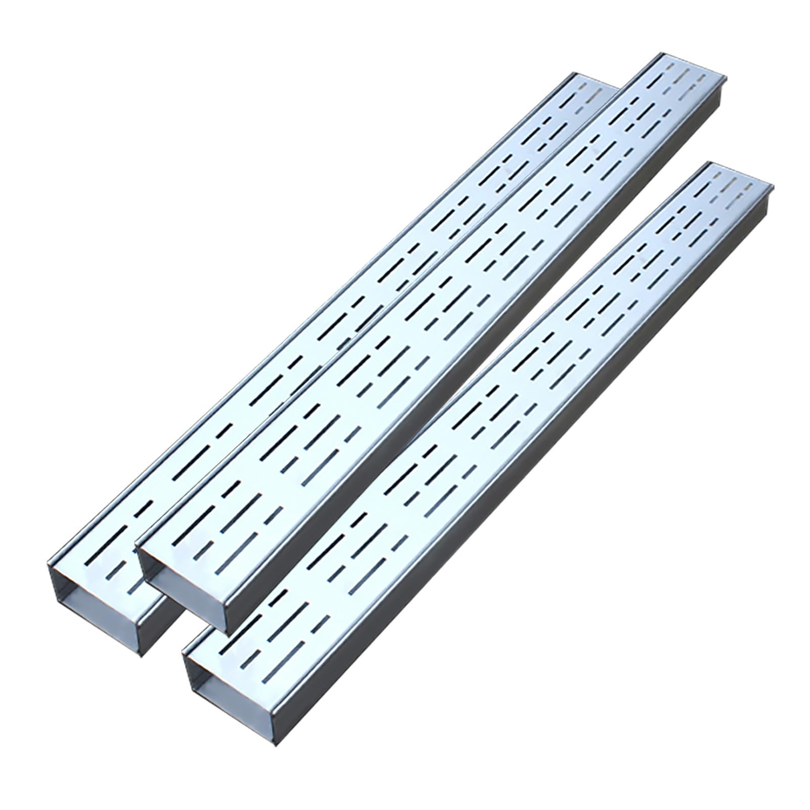 LWJSOCP Trench Drain Grate,4" Metal Channel Drain Grate - Heavy-Duty Outdoor Driveway Drainage System, 3-Piece Shallow Trench Cover for Sidewalks, Gully Kit, Silver Finish