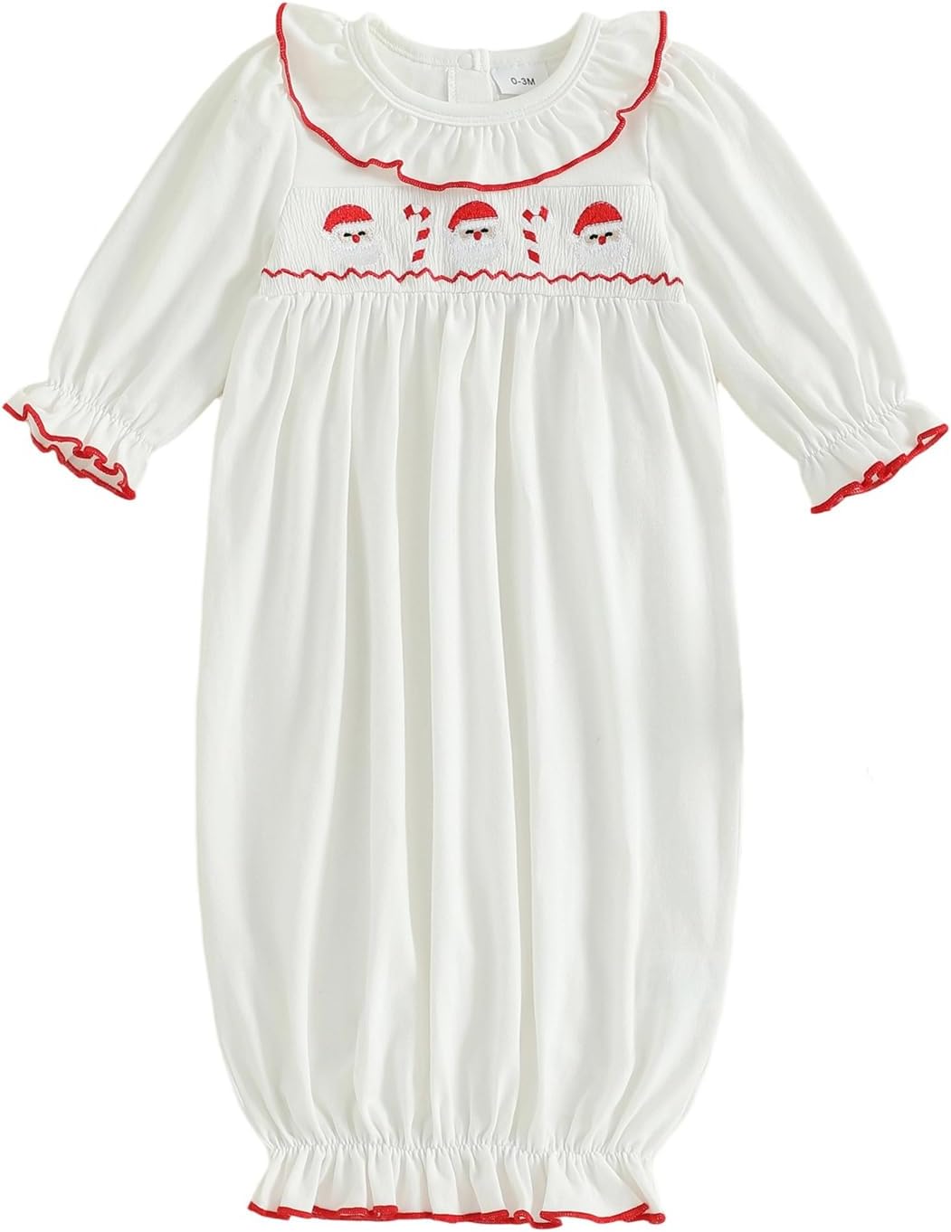 Sasaerucure Newborn Baby Girl Boy Christmas Outfit Santa Claus Sleepwear Smocked Long Sleeve Nightgown Pajama Sleeper