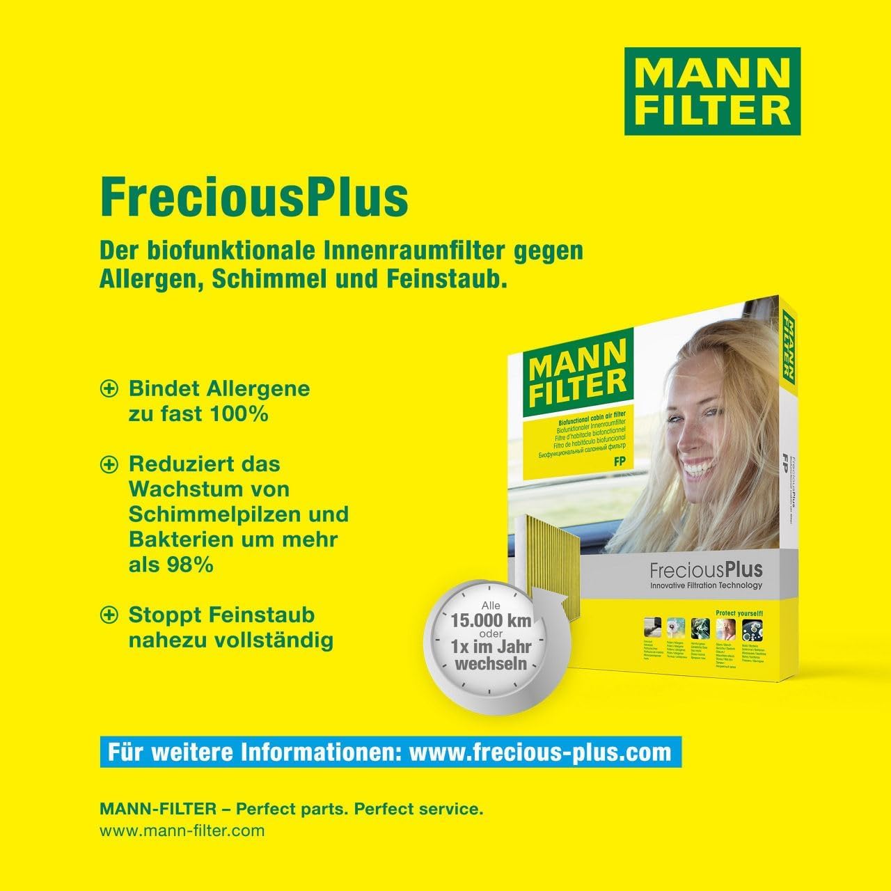 MANN-FILTER FP 26 009 Innenraumfilter/Kabinenluftfilter - FreciousPlus Biofunktionaler Pollenfilter - für Pkw + Transporter