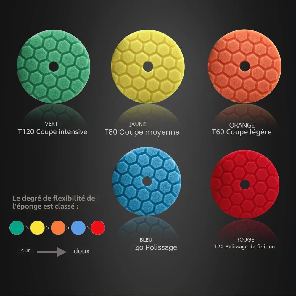 SPTA Lot de 5 éponges de Hex-logiques de 150 mm - pour Polissage, Polissage, éponge, éponge, Ponceuse Excentrique de 150 mm