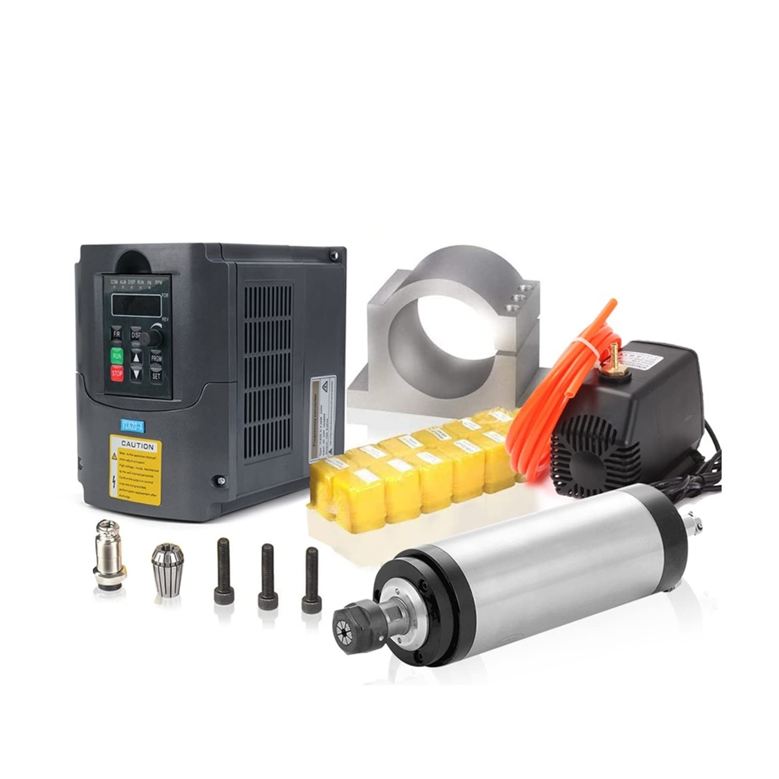 Lloopk 1.5Kw With Er11 Cnc Spindle, 1.5Kw/2.2Kw Water Cooled Spindle Cnc Motor+2.2Kw Vfd+ 80Mm Clamp + Pump +13Pcs Er20 Collet For Router(1.5Kw With Er11)