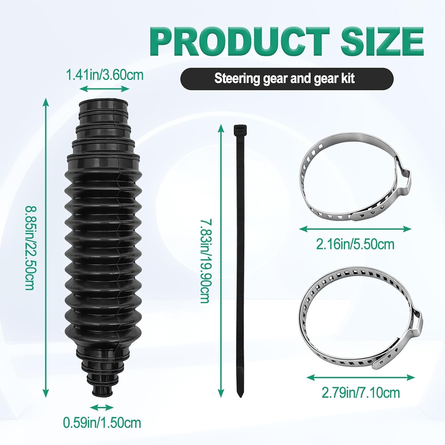 Universal Rack and Pinion Boot Kit and Inner Tie Rod Boot Set Silicone Bellow with Cable Ties and Clamps for Waterproof Dustproof Steering System Protection Car Accessories Black
